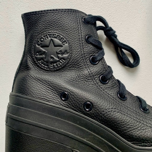 Converse | Chuck 70 De Luxe Heel Black Leather Platform Chunky Sz 7 A06145C - Picture 9 of 16